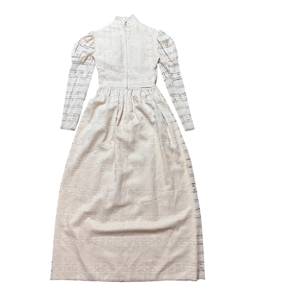 Vintage Lace Maxi Dress Women XS Cream Floral Embroidered Victorian High Neck - Picture 2 of 10